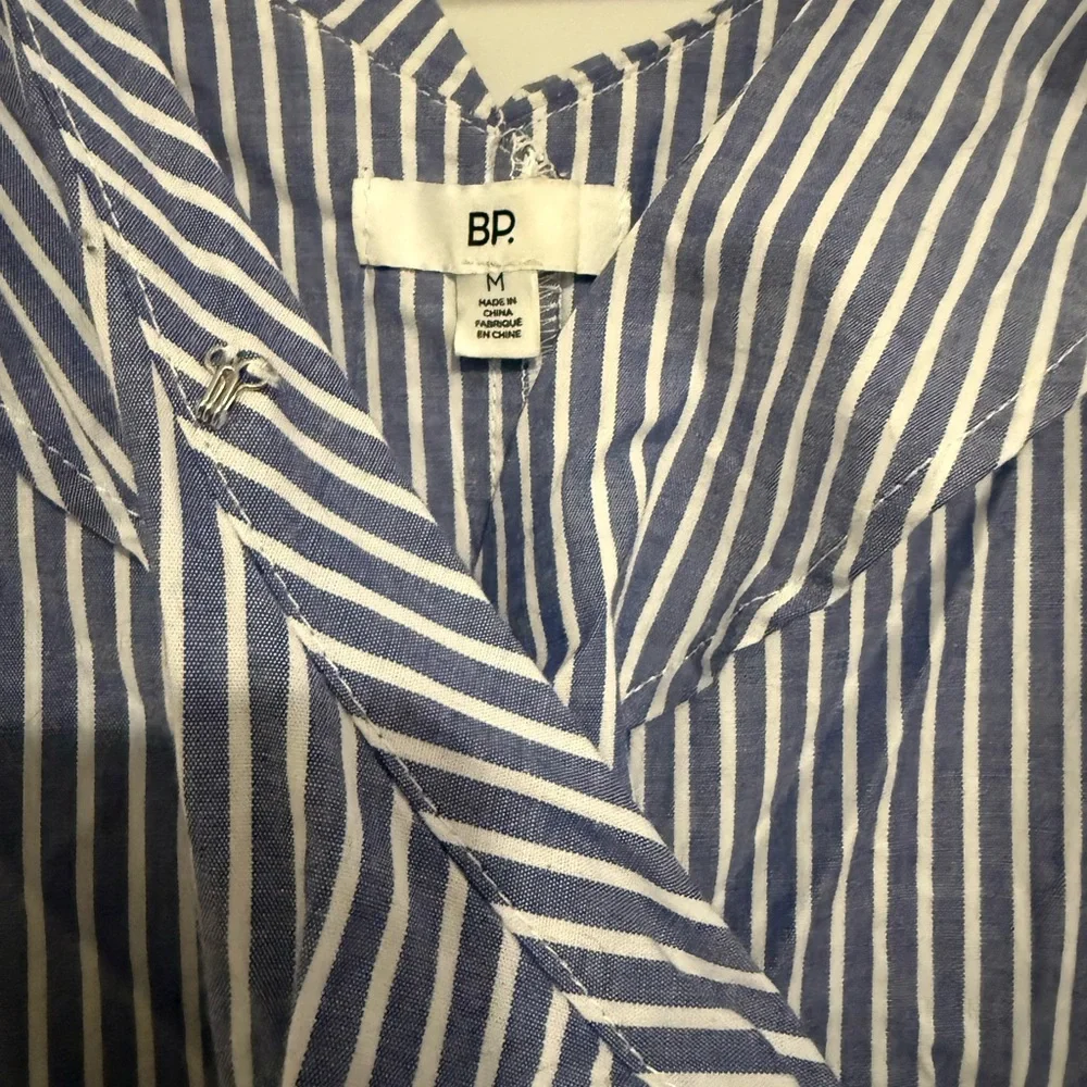 BP Blue and White Striped Asymmetrical Dress, Cold Shoulder Size Medium Like New - Picture 3 of 5
